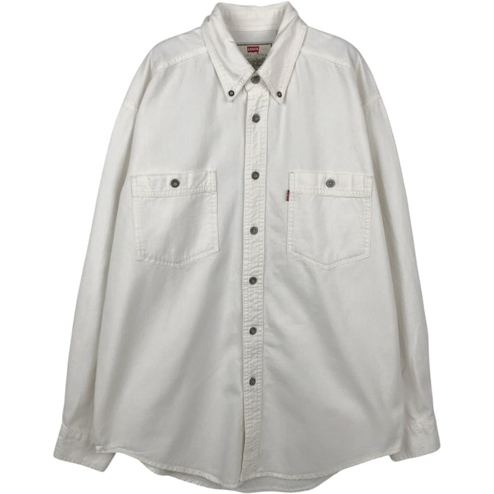 ~90'S Levi's Button-Down Long-Sleeve White Denim Shirt, Men's Size M (Equivalent), Vintage cotton white type Vintage Second Hand