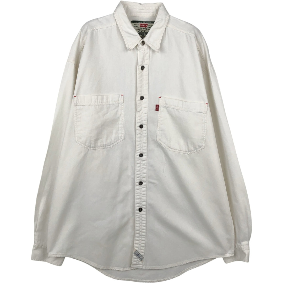 ~90'S Levi's Long-Sleeve White Denim Shirt, Men's Size M (Equivalent), Vintage cotton white type Vintage Second Hand