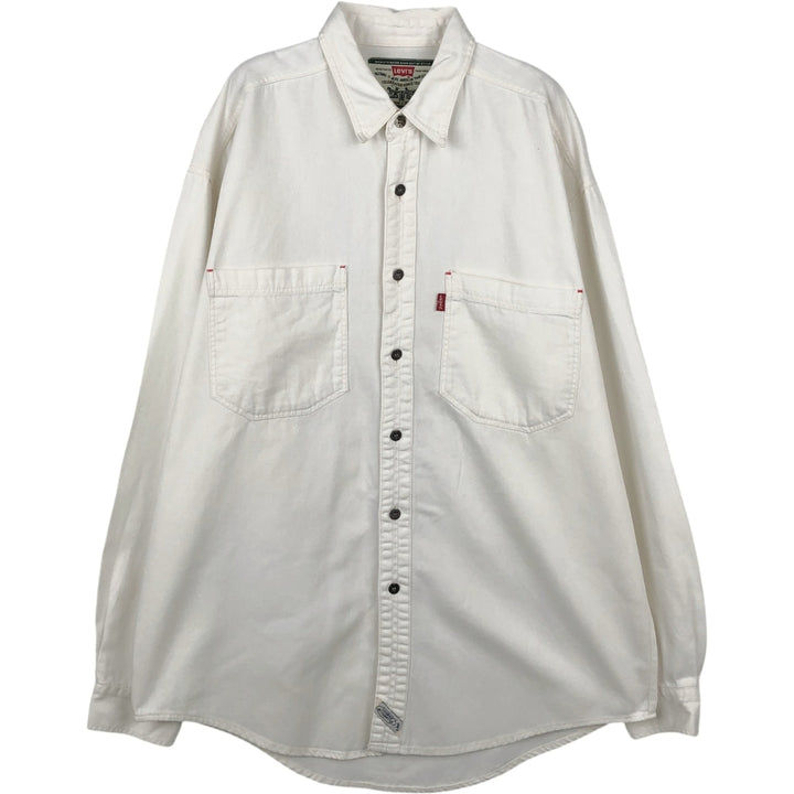 ~90'S Levi's Long-Sleeve White Denim Shirt, Men's Size M (Equivalent), Vintage cotton white type Vintage Second Hand