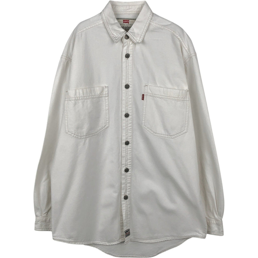 90s-00'S Levi's RED TAB Long-Sleeve White Denim Shirt, Men's Size S (approx.) cotton white type Vintage Second Hand