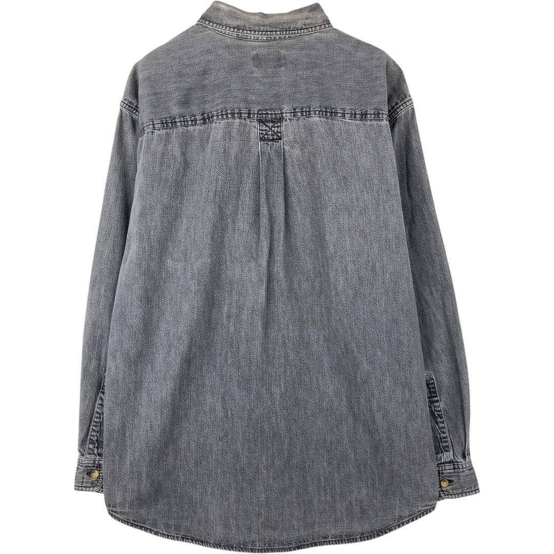 90'S LLBean Long-Sleeve Button-Down Black Denim Shirt, Men's Size M (Equivalent), Vintage cotton gray type Vintage Second Hand
