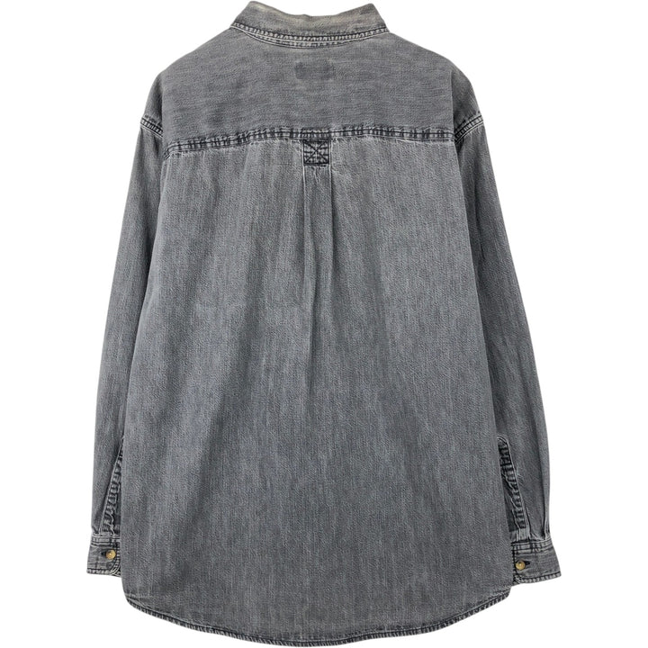 90'S LLBean Long-Sleeve Button-Down Black Denim Shirt, Men's Size M (Equivalent), Vintage cotton gray type Vintage Second Hand