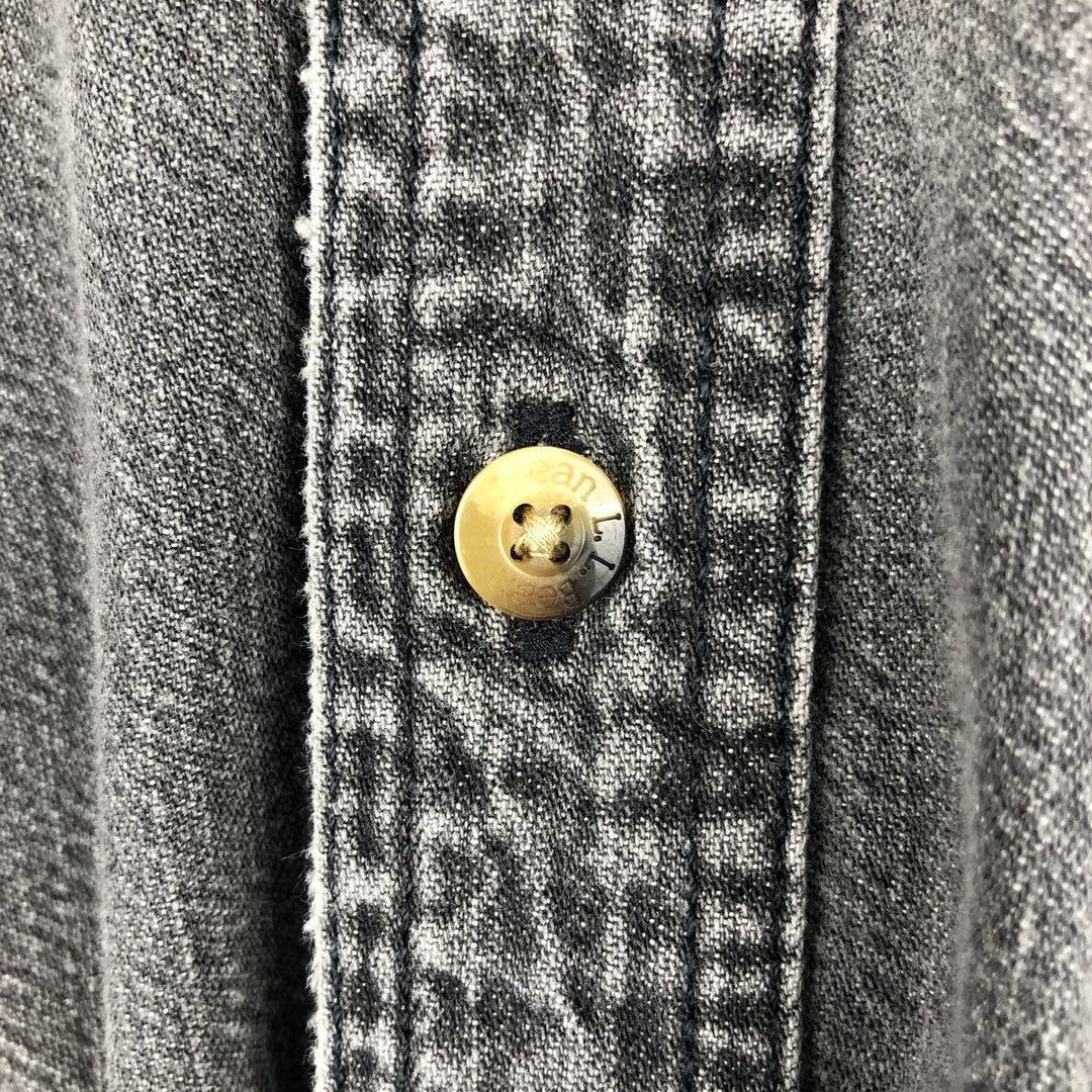 90'S LLBean Long-Sleeve Button-Down Black Denim Shirt, Men's Size M (Equivalent), Vintage cotton gray type Vintage Second Hand