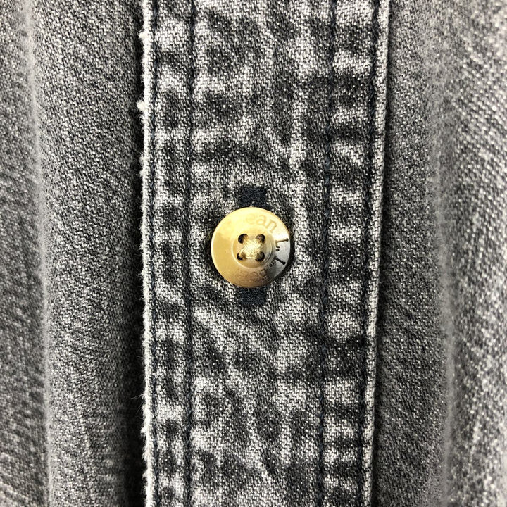 90'S LLBean Long-Sleeve Button-Down Black Denim Shirt, Men's Size M (Equivalent), Vintage cotton gray type Vintage Second Hand