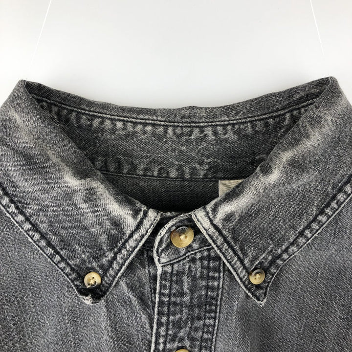 90'S LLBean Long-Sleeve Button-Down Black Denim Shirt, Men's Size M (Equivalent), Vintage cotton gray type Vintage Second Hand