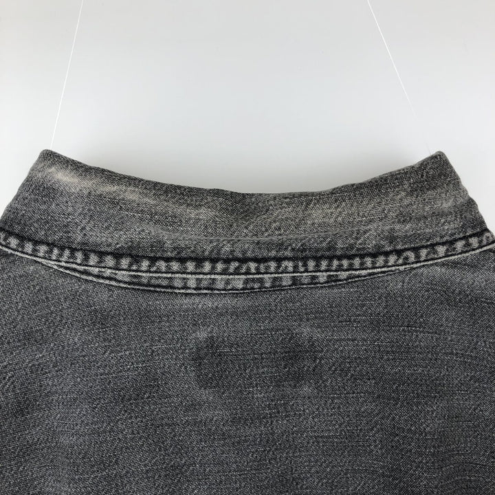 90'S LLBean Long-Sleeve Button-Down Black Denim Shirt, Men's Size M (Equivalent), Vintage cotton gray type Vintage Second Hand