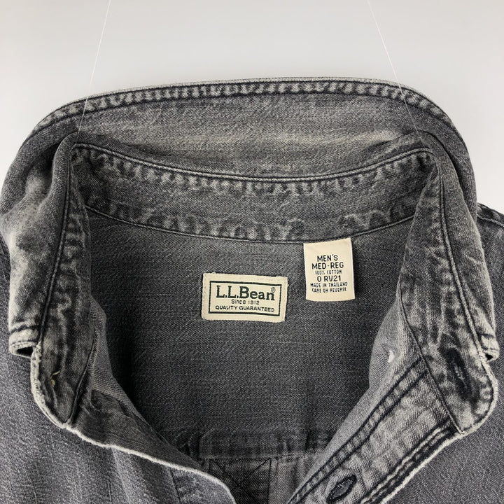 90'S LLBean Long-Sleeve Button-Down Black Denim Shirt, Men's Size M (Equivalent), Vintage cotton gray type Vintage Second Hand