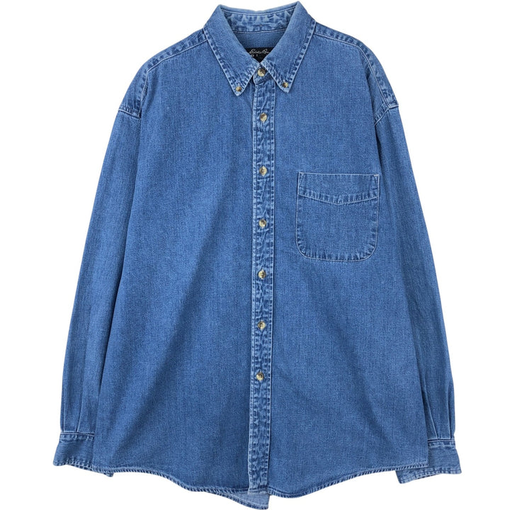 Eddie Bauer Denim Long-Sleeve Button-Down Denim Shirt, Men's Size L (approx.) cotton black type Vintage Second Hand