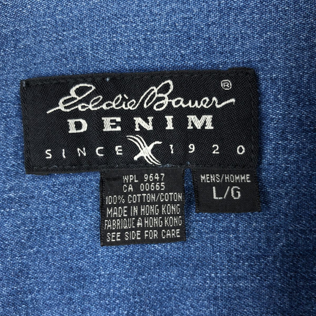 Eddie Bauer Denim Long-Sleeve Button-Down Denim Shirt, Men's Size L (approx.) cotton black type Vintage Second Hand
