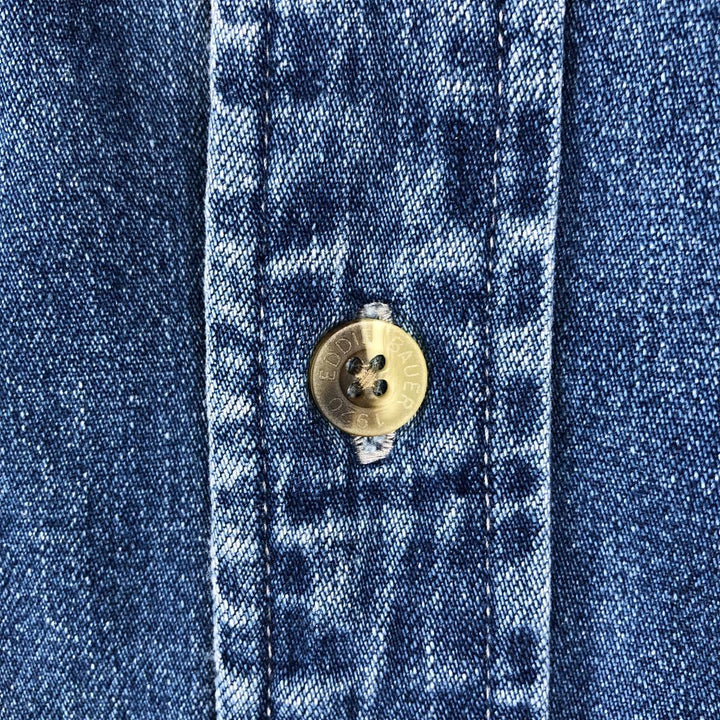 Eddie Bauer Denim Long-Sleeve Button-Down Denim Shirt, Men's Size L (approx.) cotton black type Vintage Second Hand