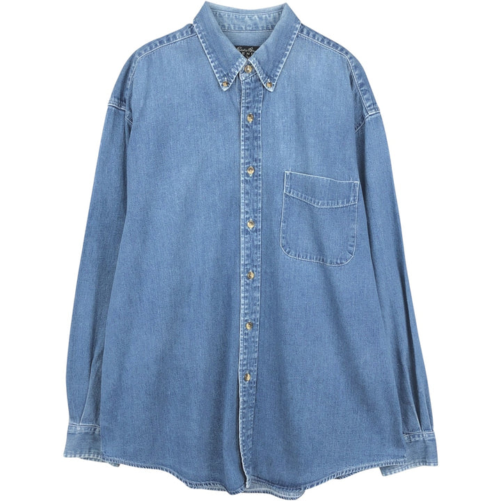 Eddie Bauer Denim Long-Sleeve Button-Down Denim Shirt, Men's Size L (approx.) cotton blue type Vintage Second Hand