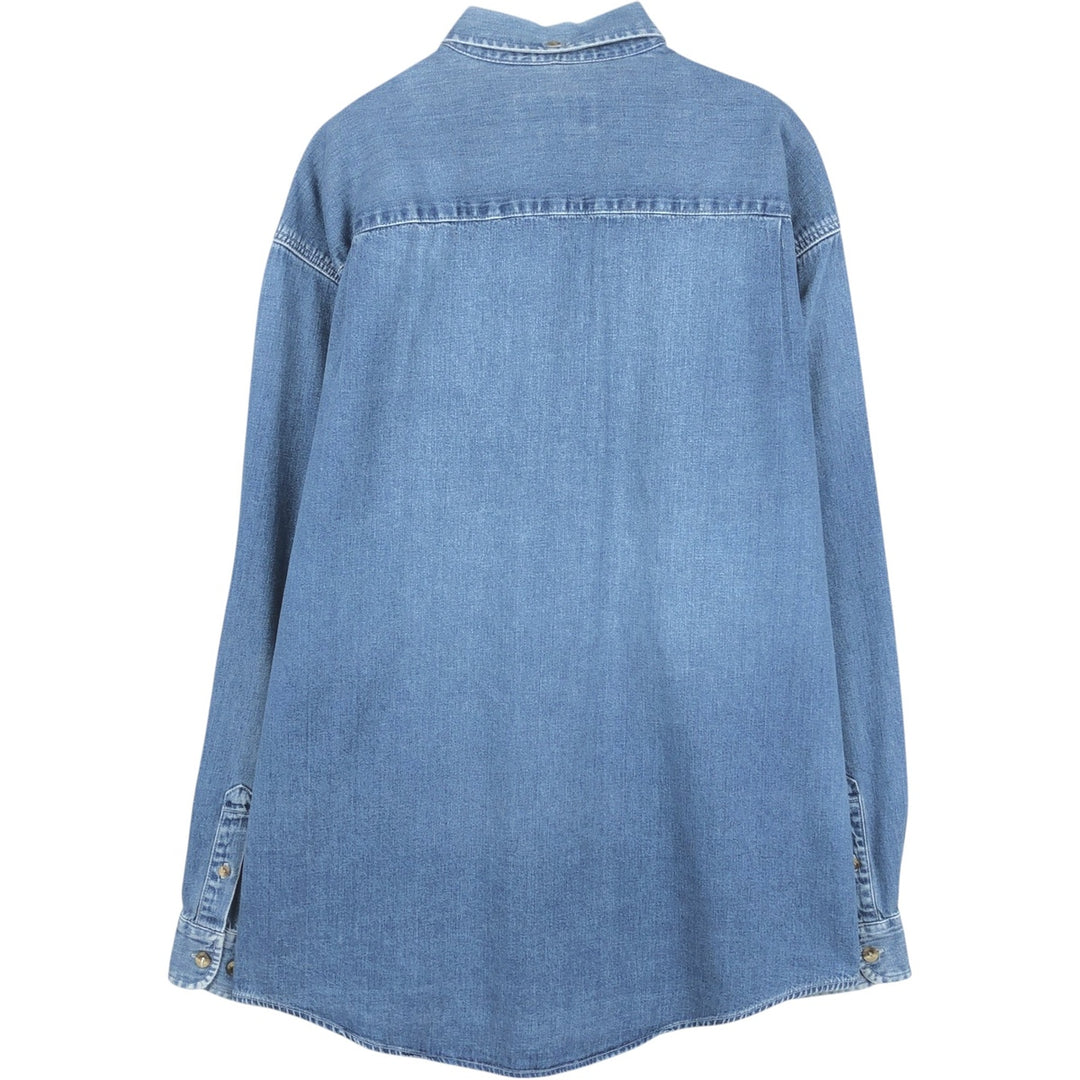 Eddie Bauer Denim Long-Sleeve Button-Down Denim Shirt, Men's Size L (approx.) cotton blue type Vintage Second Hand