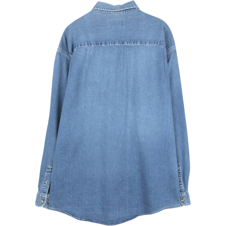 Eddie Bauer Denim Long-Sleeve Button-Down Denim Shirt, Men's Size L (approx.) cotton blue type Vintage Second Hand