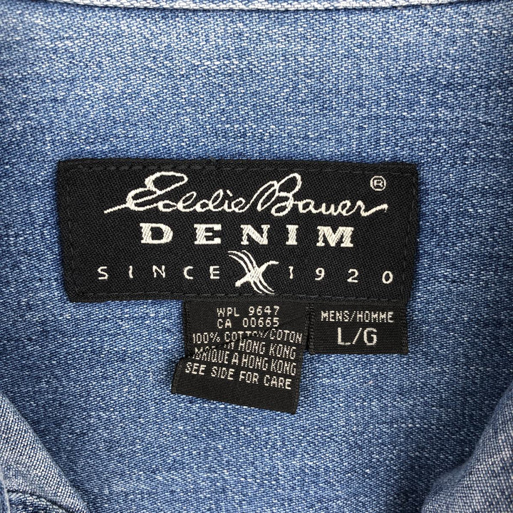 Eddie Bauer Denim Long-Sleeve Button-Down Denim Shirt, Men's Size L (approx.) cotton blue type Vintage Second Hand