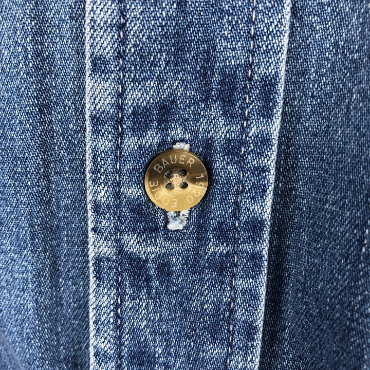 Eddie Bauer Denim Long-Sleeve Button-Down Denim Shirt, Men's Size L (approx.) cotton blue type Vintage Second Hand