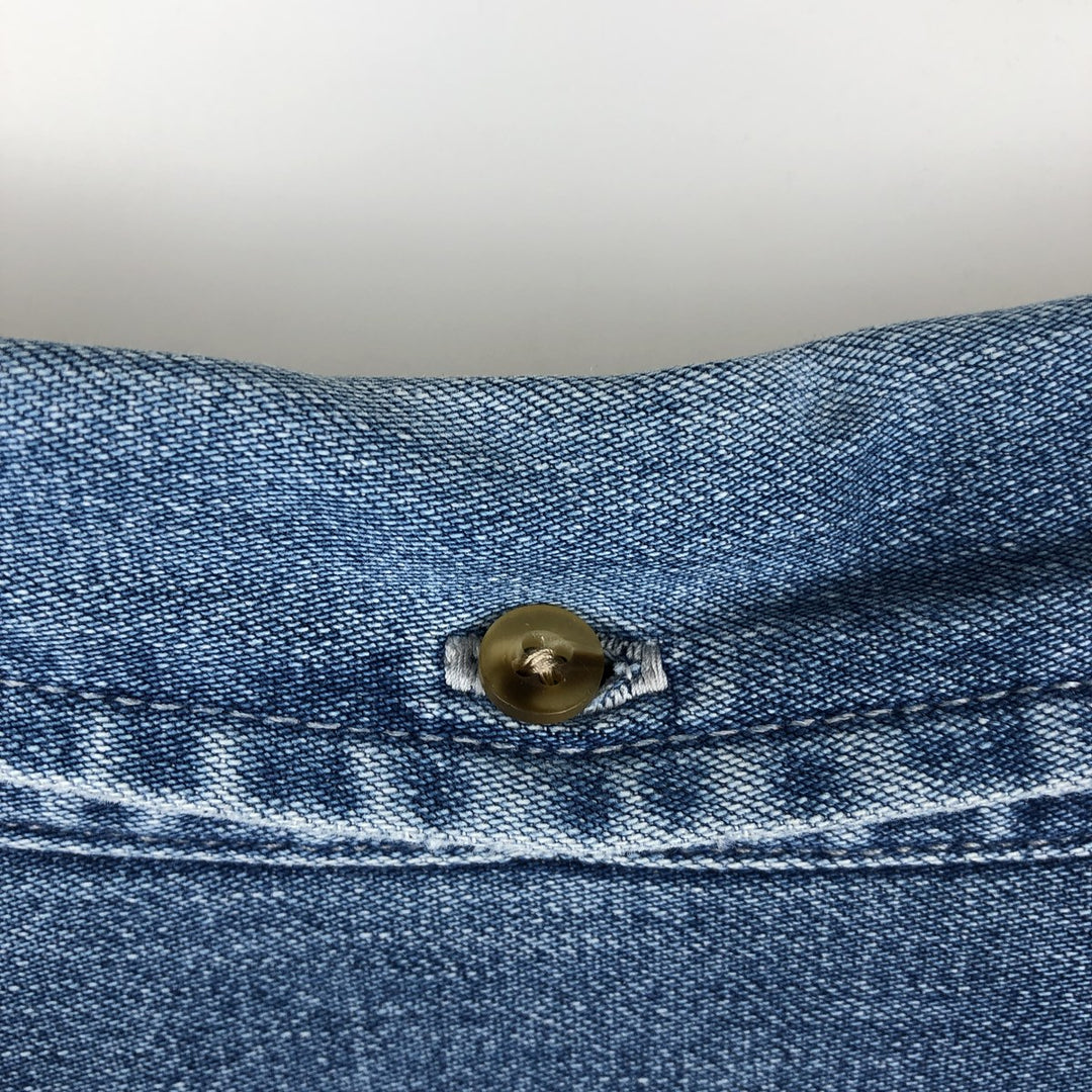 Eddie Bauer Denim Long-Sleeve Button-Down Denim Shirt, Men's Size L (approx.) cotton blue type Vintage Second Hand