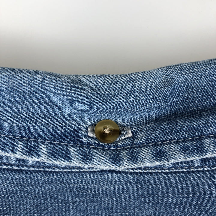 Eddie Bauer Denim Long-Sleeve Button-Down Denim Shirt, Men's Size L (approx.) cotton blue type Vintage Second Hand