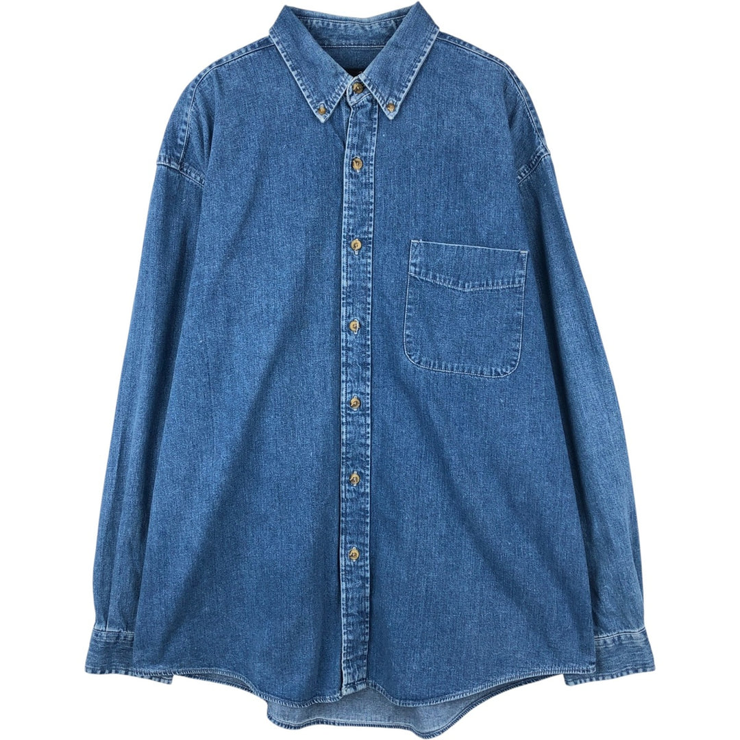 Eddie Bauer Denim Long-Sleeve Button-Down Denim Shirt, Men's Size L (approx.) cotton blue type Vintage Second Hand