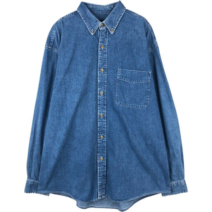 Eddie Bauer Denim Long-Sleeve Button-Down Denim Shirt, Men's Size L (approx.) cotton blue type Vintage Second Hand