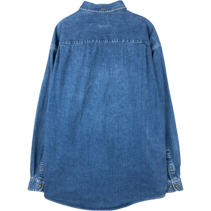 Eddie Bauer Denim Long-Sleeve Button-Down Denim Shirt, Men's Size L (approx.) cotton blue type Vintage Second Hand