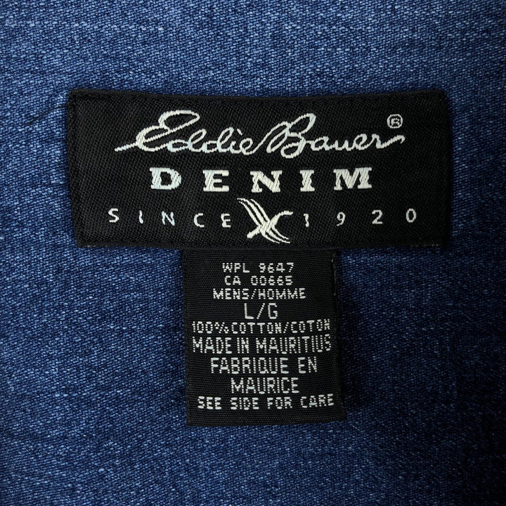Eddie Bauer Denim Long-Sleeve Button-Down Denim Shirt, Men's Size L (approx.) cotton blue type Vintage Second Hand