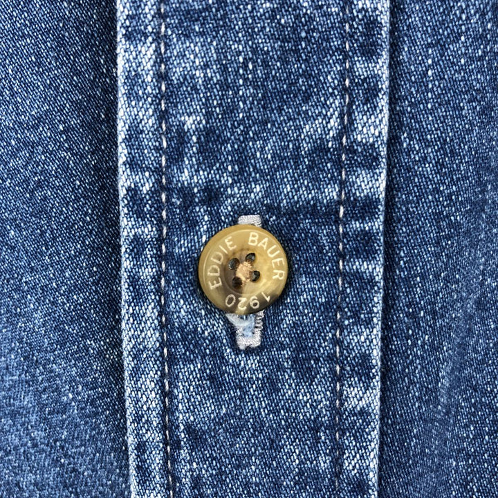 Eddie Bauer Denim Long-Sleeve Button-Down Denim Shirt, Men's Size L (approx.) cotton blue type Vintage Second Hand