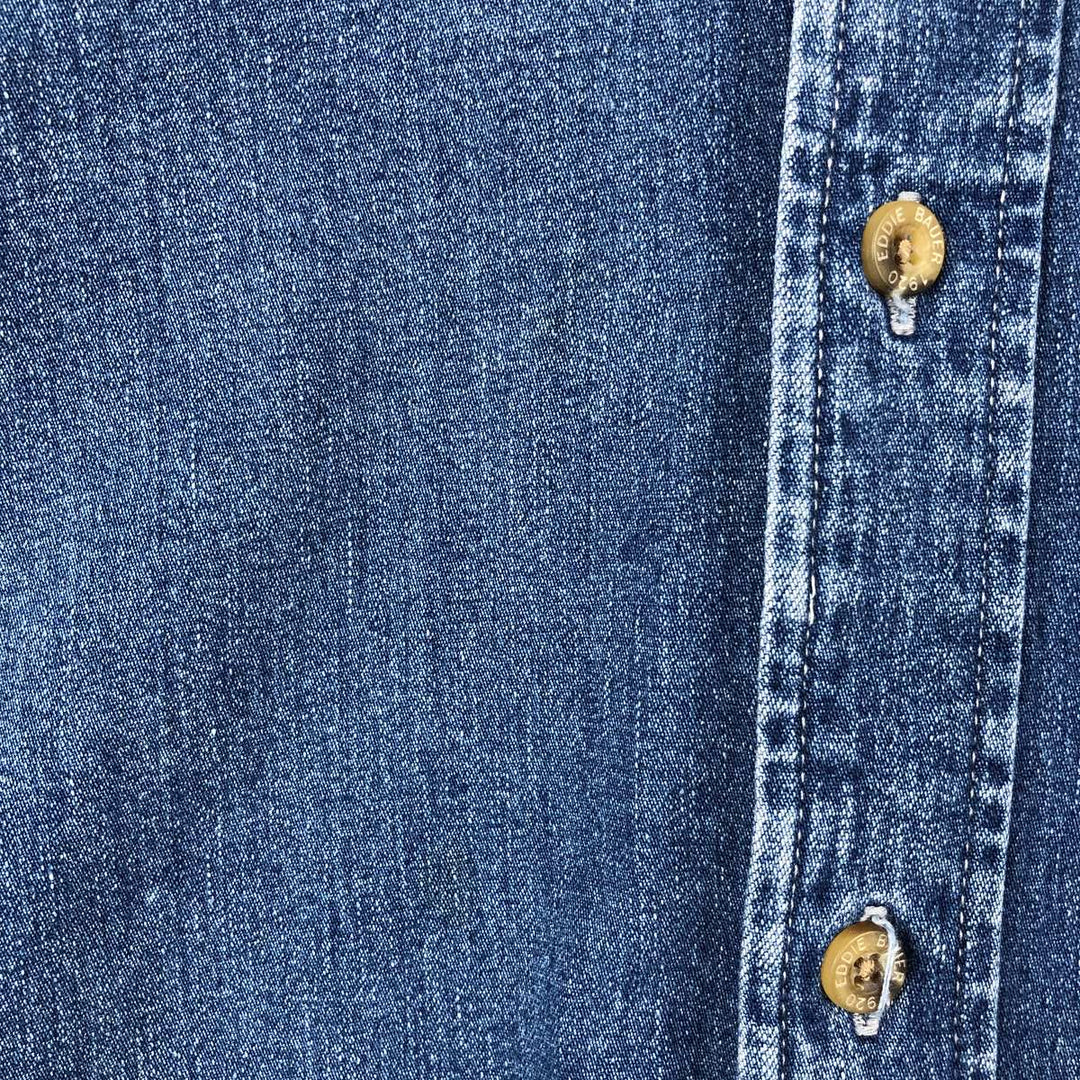 Eddie Bauer Denim Long-Sleeve Button-Down Denim Shirt, Men's Size L (approx.) cotton blue type Vintage Second Hand