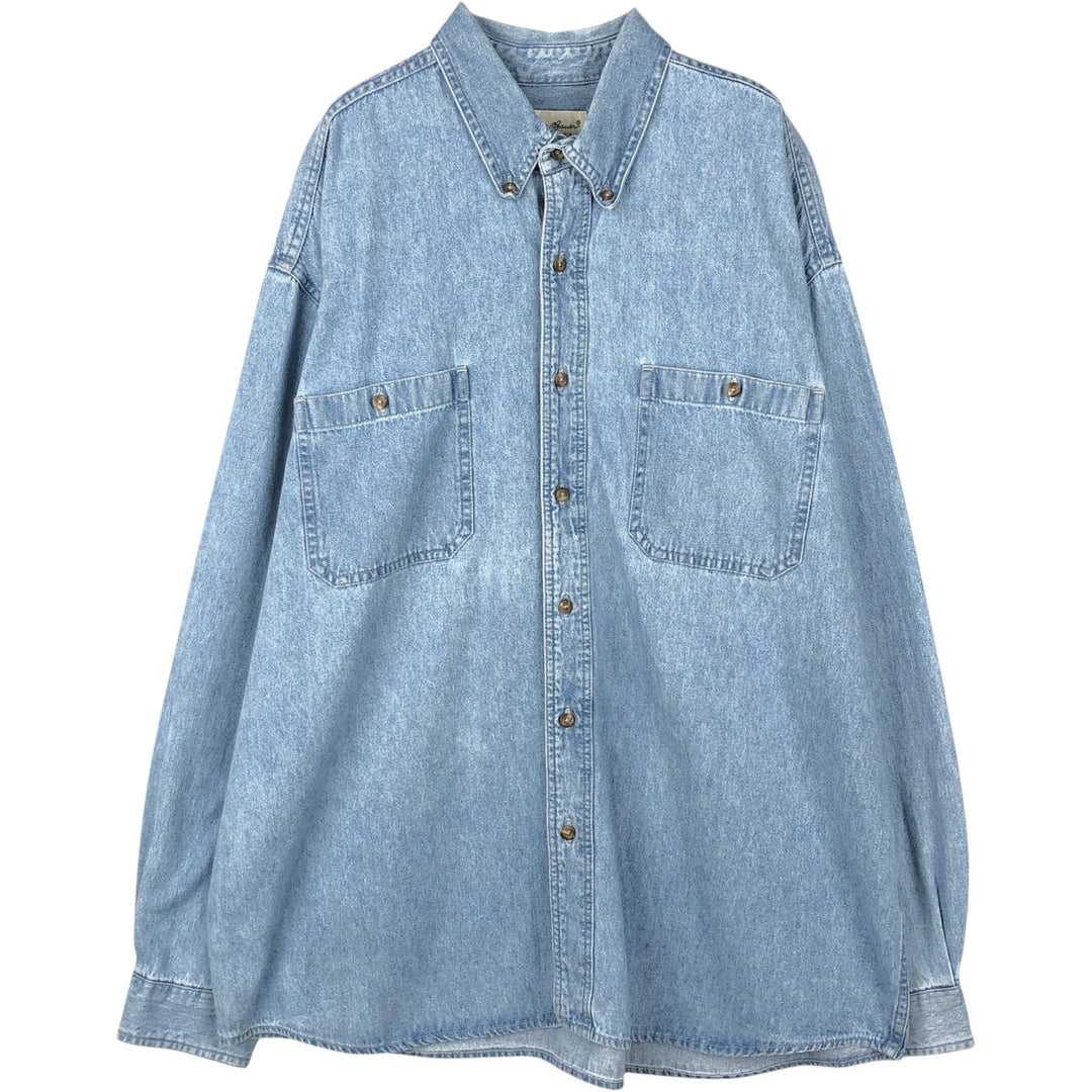 Eddie Bauer long-sleeved button-down denim shirt, men's size XL cotton blue type Vintage Second Hand
