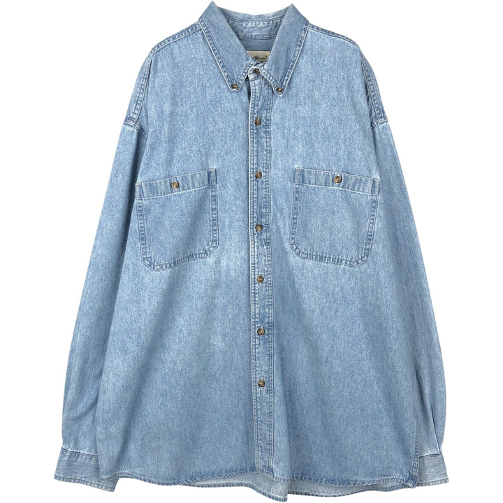 Eddie Bauer long-sleeved button-down denim shirt, men's size XL cotton blue type Vintage Second Hand