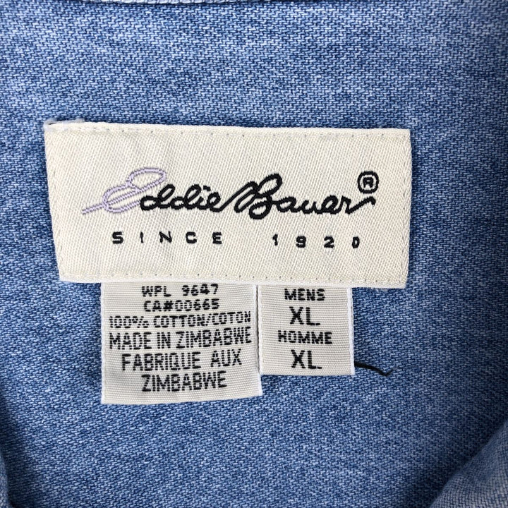 Eddie Bauer long-sleeved button-down denim shirt, men's size XL cotton blue type Vintage Second Hand