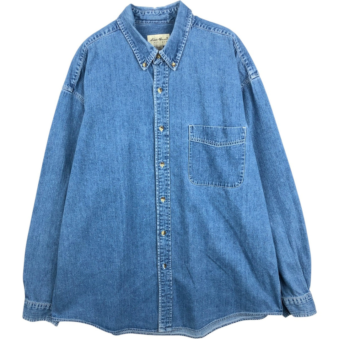 Eddie Bauer long-sleeved button-down denim shirt, men's size XL cotton blue type Vintage Second Hand