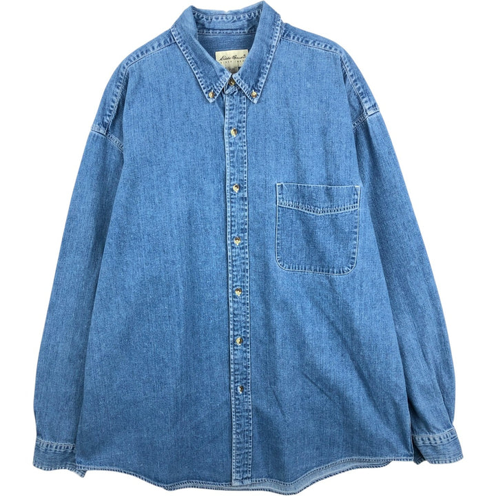Eddie Bauer long-sleeved button-down denim shirt, men's size XL cotton blue type Vintage Second Hand