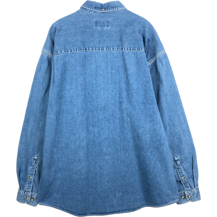 Eddie Bauer long-sleeved button-down denim shirt, men's size XL cotton blue type Vintage Second Hand