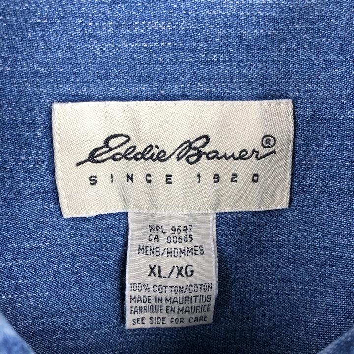 Eddie Bauer long-sleeved button-down denim shirt, men's size XL cotton blue type Vintage Second Hand