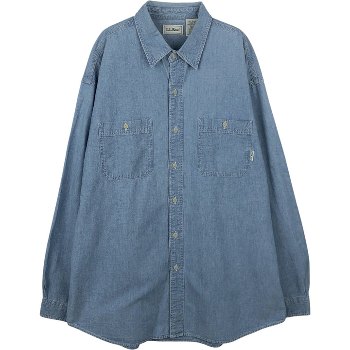 Vintage LLBean long-sleeved denim shirt from the 1990s, men's size L (approx.). cotton blue type Vintage Second Hand