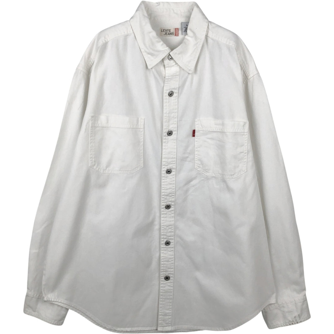 90s-00'S Levi's Jeans Long-Sleeve White Denim Shirt, Men's Size L (approx.) cotton white type Vintage Second Hand