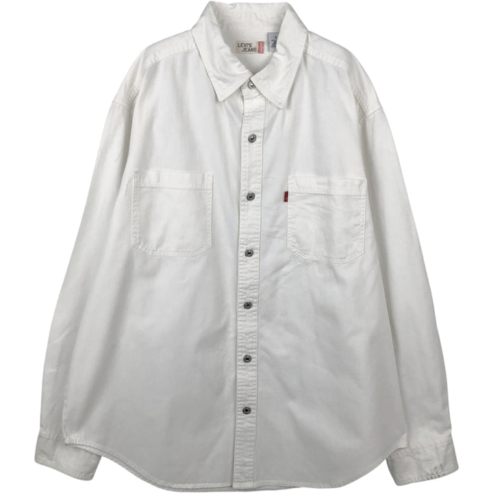 90s-00'S Levi's Jeans Long-Sleeve White Denim Shirt, Men's Size L (approx.) cotton white type Vintage Second Hand