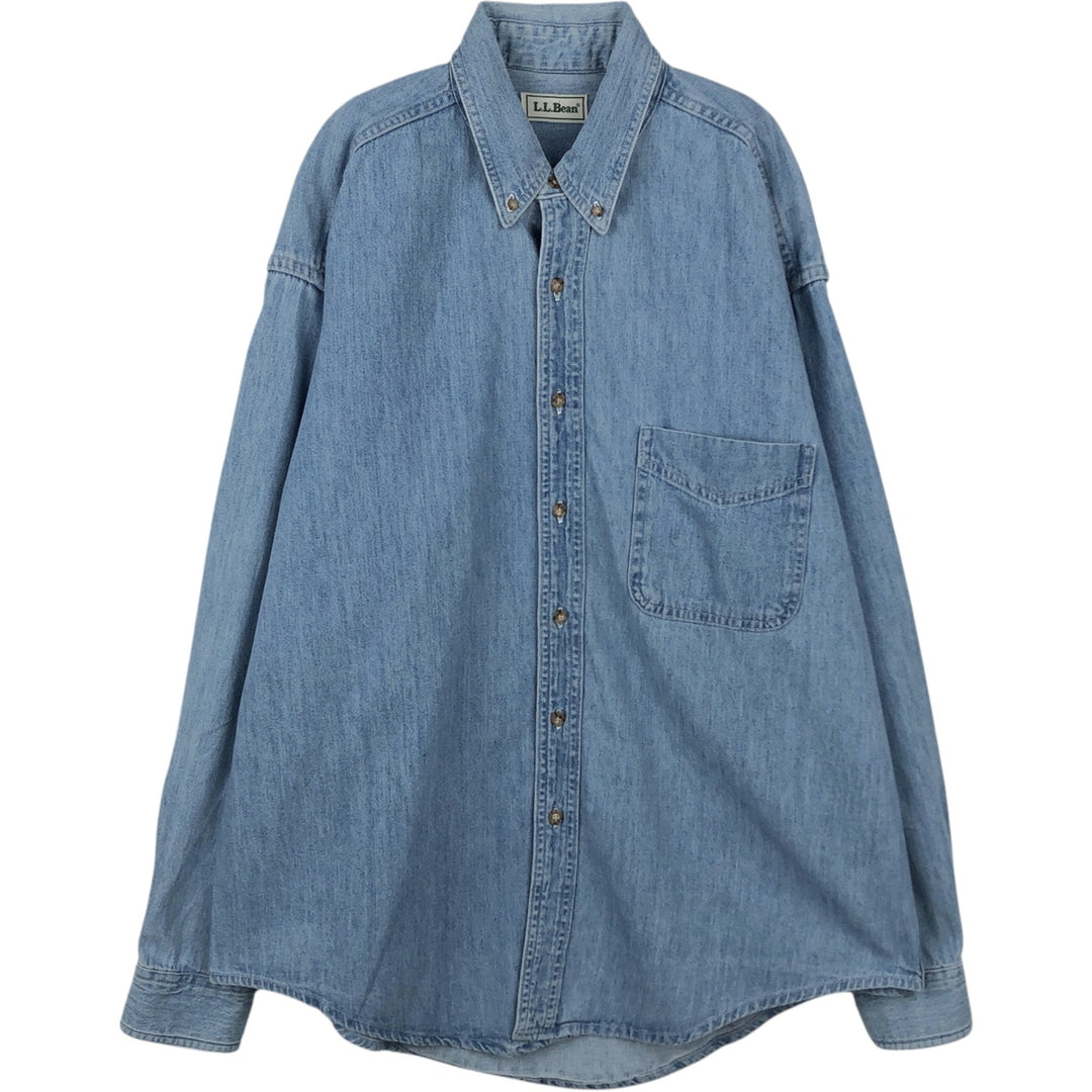 ~90'S LLBean Long-Sleeve Button-Down Denim Shirt, Made in Canada, Men's Size L (Equivalent), Vintage cotton blue type Vintage Second Hand