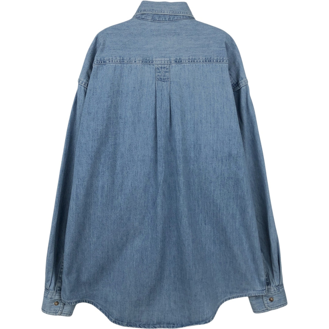 ~90'S LLBean Long-Sleeve Button-Down Denim Shirt, Made in Canada, Men's Size L (Equivalent), Vintage cotton blue type Vintage Second Hand
