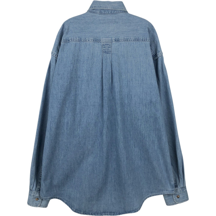 ~90'S LLBean Long-Sleeve Button-Down Denim Shirt, Made in Canada, Men's Size L (Equivalent), Vintage cotton blue type Vintage Second Hand