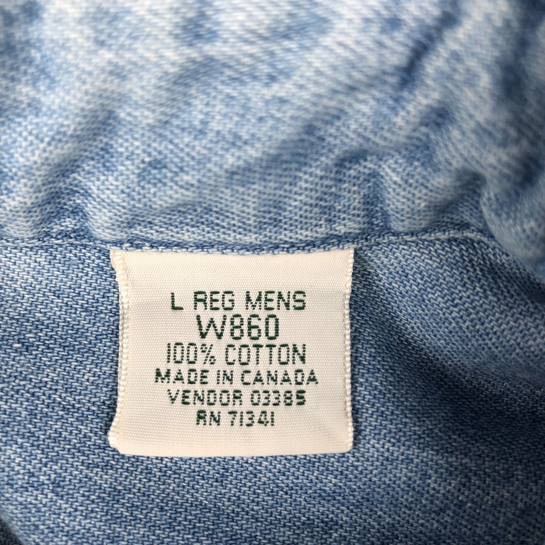 ~90'S LLBean Long-Sleeve Button-Down Denim Shirt, Made in Canada, Men's Size L (Equivalent), Vintage cotton blue type Vintage Second Hand