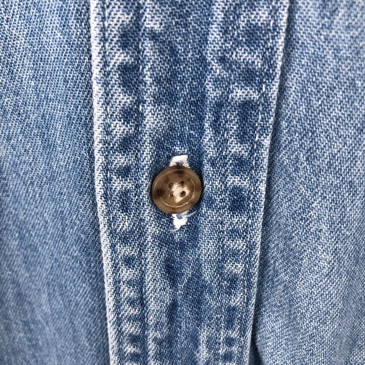 ~90'S LLBean Long-Sleeve Button-Down Denim Shirt, Made in Canada, Men's Size L (Equivalent), Vintage cotton blue type Vintage Second Hand