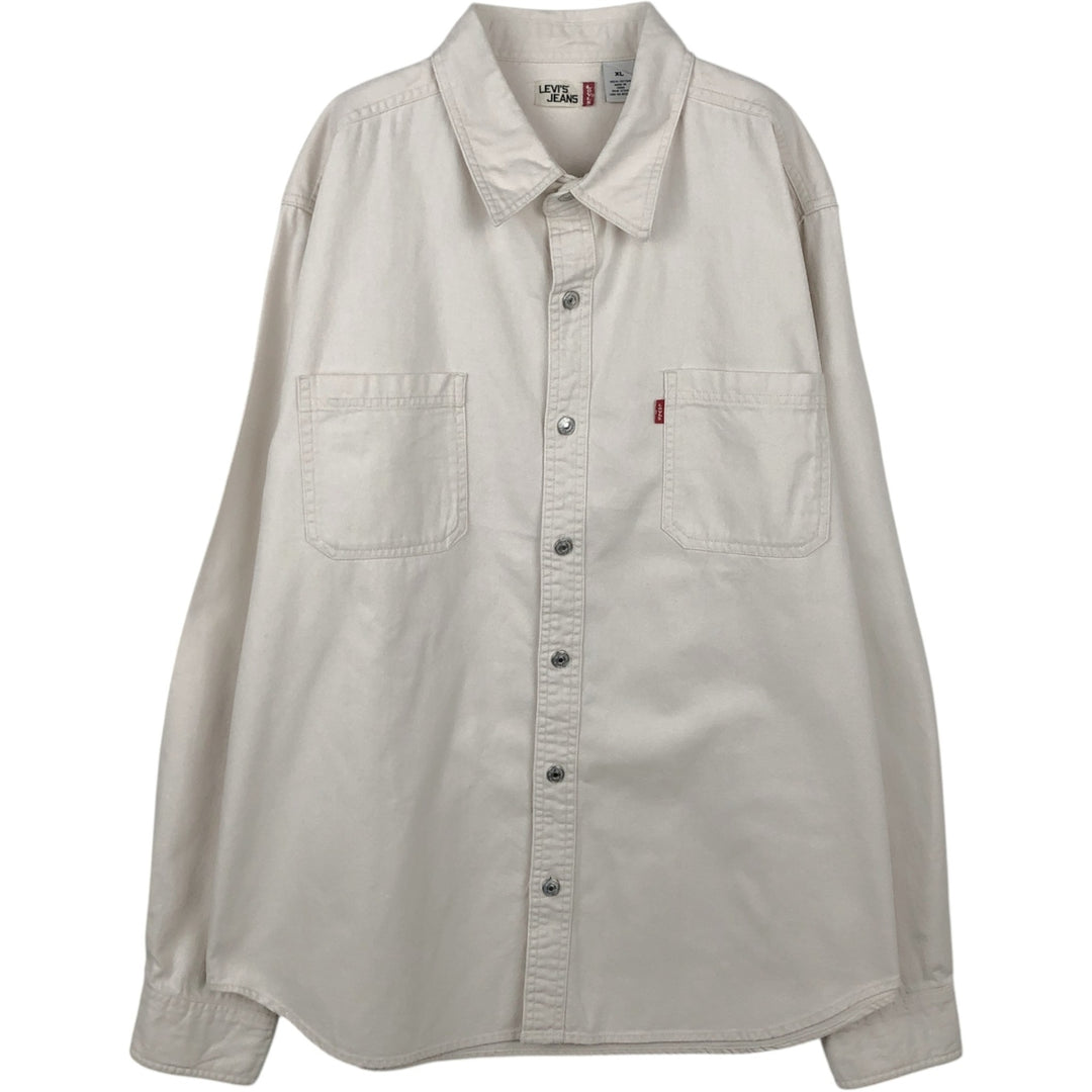 90s-00'S Levi's Jeans Long-Sleeve White Denim Shirt, Men's Size XL (approx.) cotton white type Vintage Second Hand