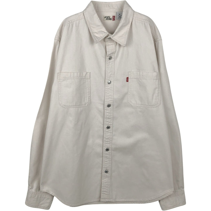 90s-00'S Levi's Jeans Long-Sleeve White Denim Shirt, Men's Size XL (approx.) cotton white type Vintage Second Hand