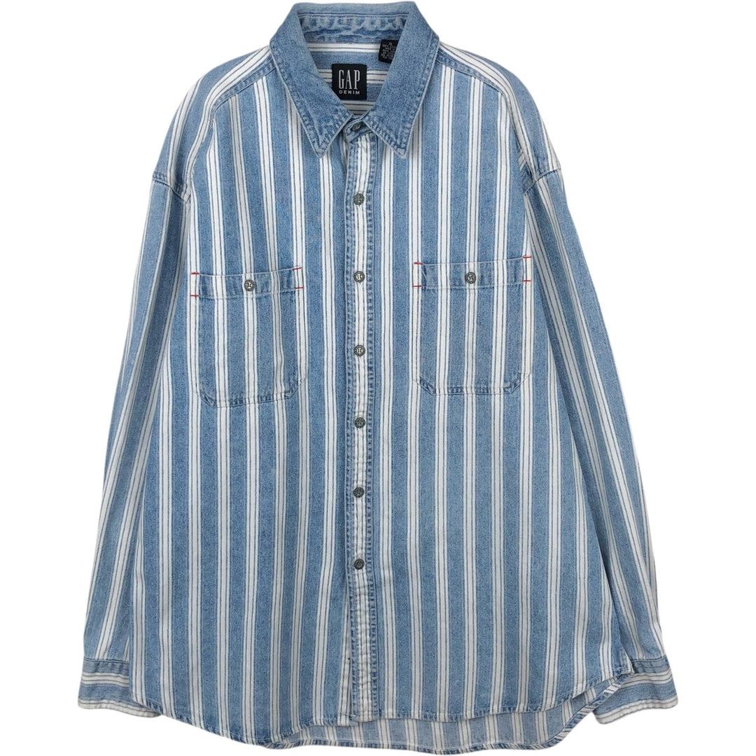 GAP DENIM Stripe Pattern Multi-Stripe Long-Sleeve Denim Shirt, Men's Size XL (approx.) cotton Blue type light blue Vintage Second Hand