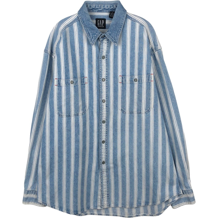 GAP DENIM Stripe Pattern Multi-Stripe Long-Sleeve Denim Shirt, Men's Size XL (approx.) cotton Blue type light blue Vintage Second Hand