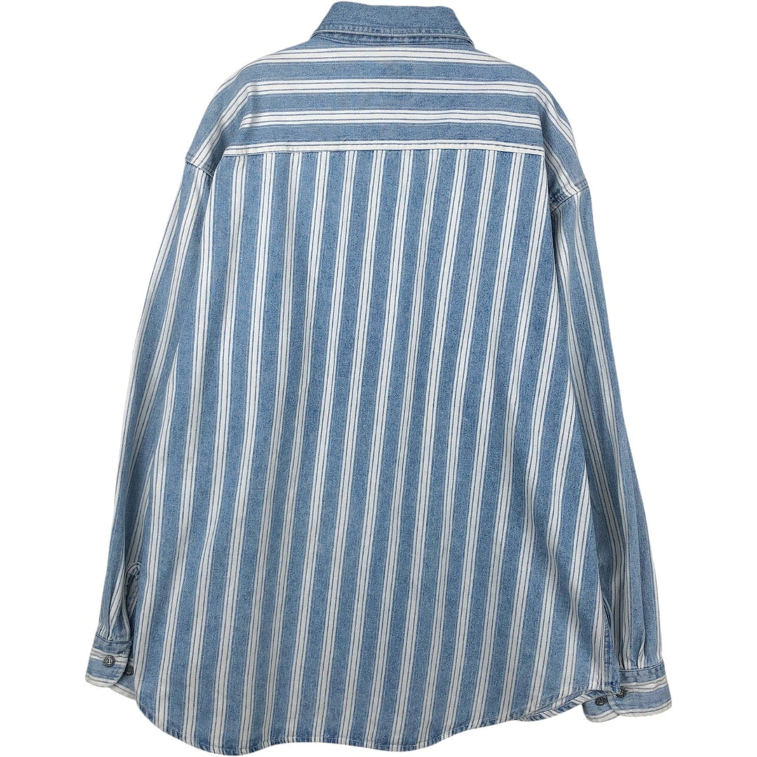 GAP DENIM Stripe Pattern Multi-Stripe Long-Sleeve Denim Shirt, Men's Size XL (approx.) cotton Blue type light blue Vintage Second Hand