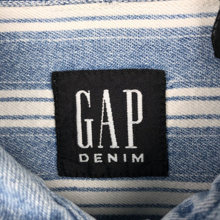 GAP DENIM Stripe Pattern Multi-Stripe Long-Sleeve Denim Shirt, Men's Size XL (approx.) cotton Blue type light blue Vintage Second Hand
