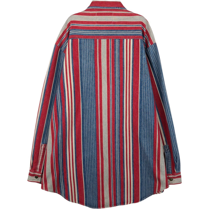 Levi's Stripe Pattern Multi-Stripe Long-Sleeve Denim Shirt, Men's Size XL (approx.) cotton red type Vintage Second Hand