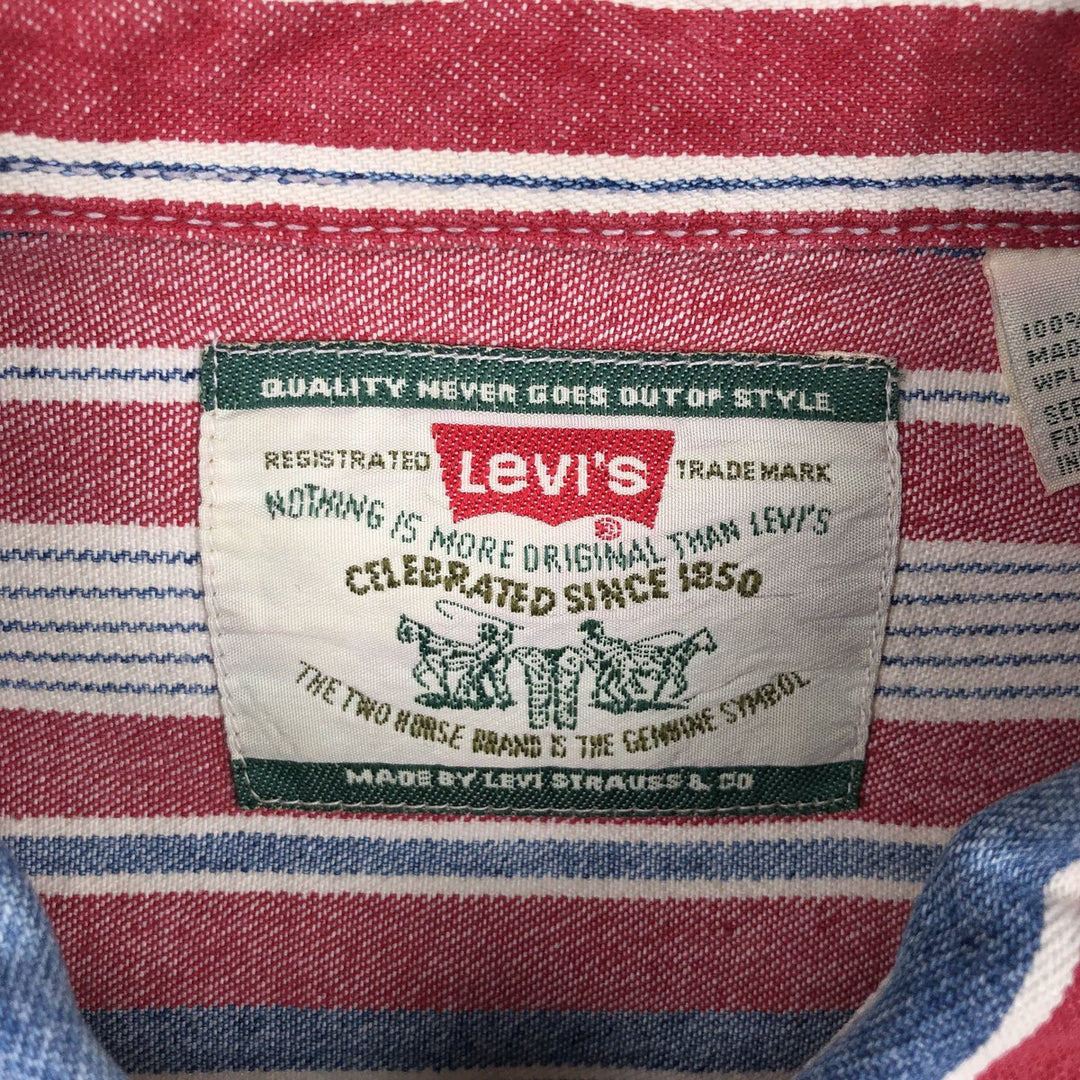Levi's Stripe Pattern Multi-Stripe Long-Sleeve Denim Shirt, Men's Size XL (approx.) cotton red type Vintage Second Hand